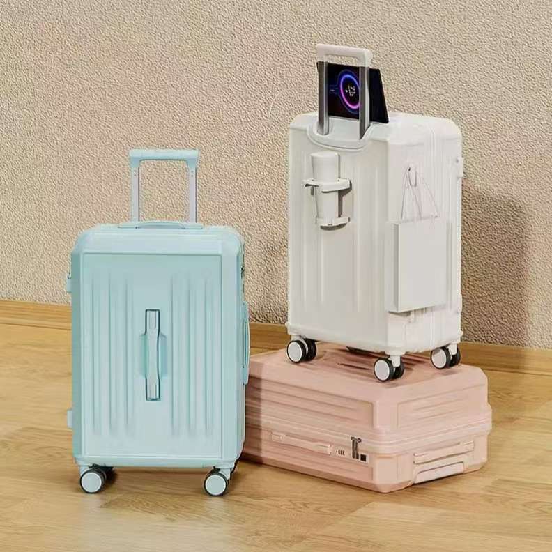 Wholesale multiple-functions candy color trolly travel luggages