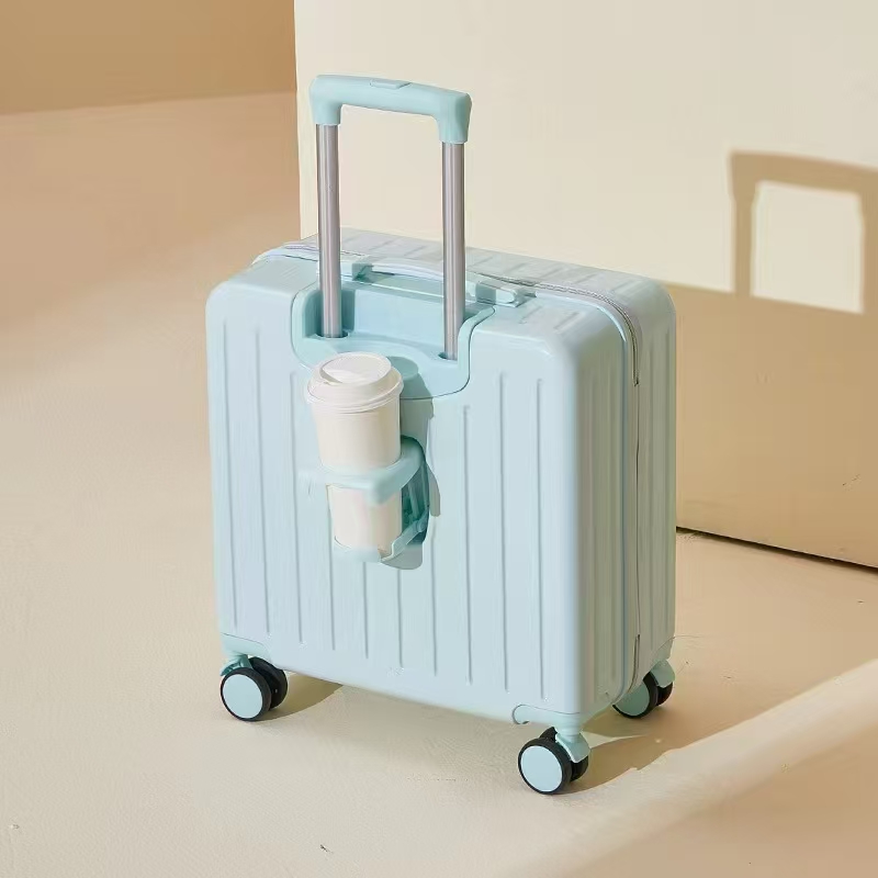 Wholesale ABS+PC zipper boarding suitcase with cup holder