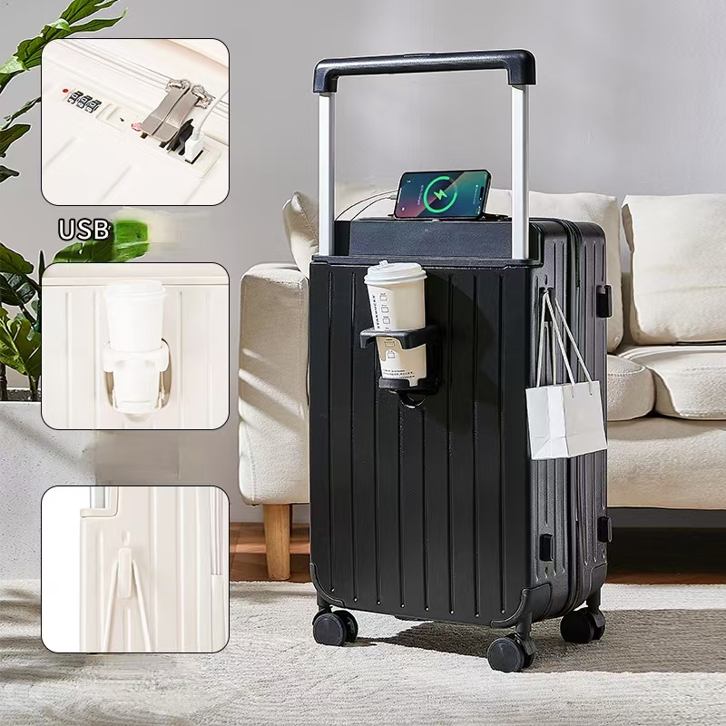 Wholesale wide trolley boarding luggage with USB charging Wholesale wide trolley boarding luggage with USB charging