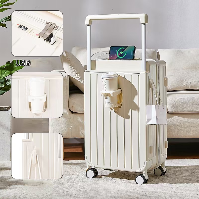 Wholesale wide trolley boarding luggage with USB charging Wholesale wide trolley boarding luggage with USB charging