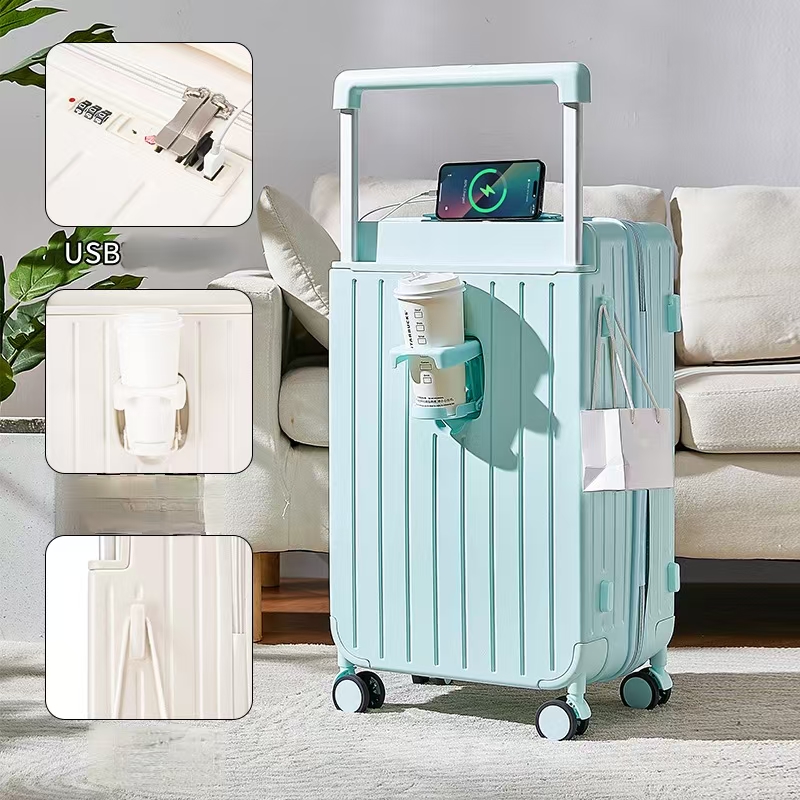 Wholesale wide trolley boarding luggage with USB charging Wholesale wide trolley boarding luggage with USB charging