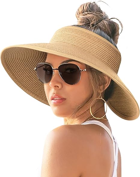 JC TRAVEL-Wholesale Sun Visor Hats for Women Wide Brim Straw Ponytail Summer Beach Hats