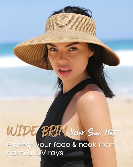 JC TRAVEL-Wholesale Sun Visor Hats for Women Wide Brim Straw Ponytail Summer Beach Hats