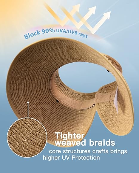 JC TRAVEL-Wholesale Sun Visor Hats for Women Wide Brim Straw Ponytail Summer Beach Hats