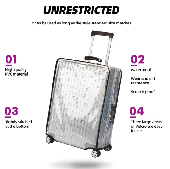JC Travel-2025 Clear Trolley Suitcase Case Cover Transparent Pvc Suitcase Dust Cover 