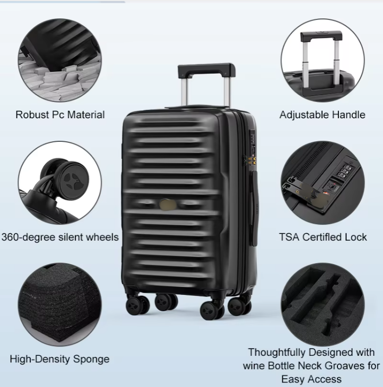 12 Bottles Wine Carry on Luggage Travel Suitcase PC Hard Shell With TSA Lock 