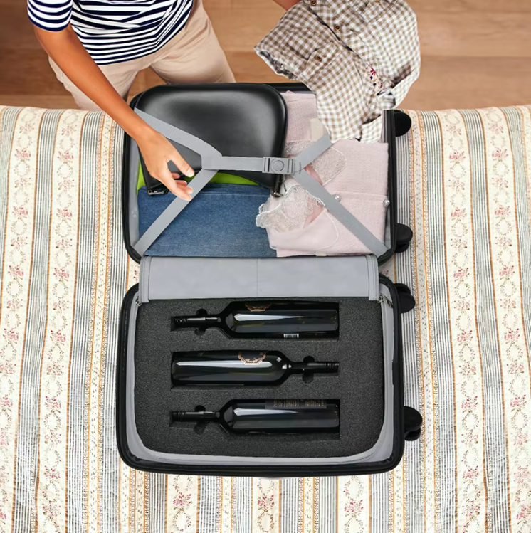 12 Bottles Wine Carry on Luggage Travel Suitcase PC Hard Shell With TSA Lock 