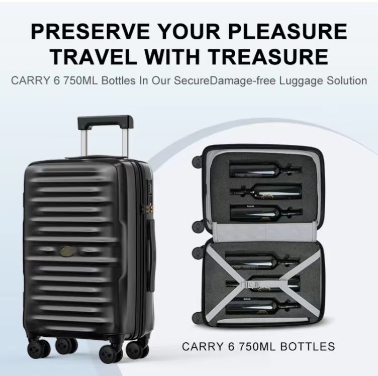 12 Bottles Wine Carry on Luggage Travel Suitcase PC Hard Shell With TSA Lock 