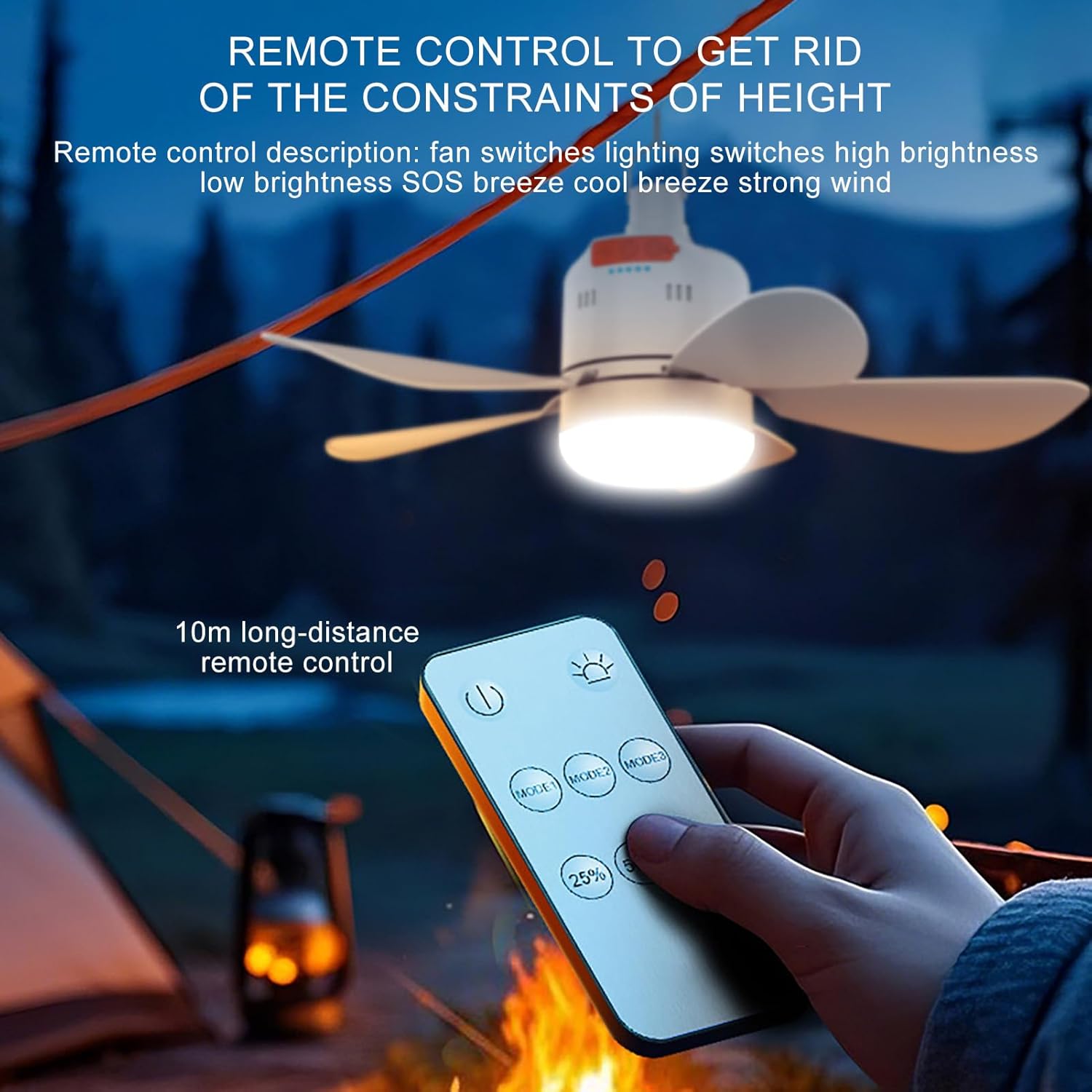 Wholesale portable electric fans with led light for outdoor camping