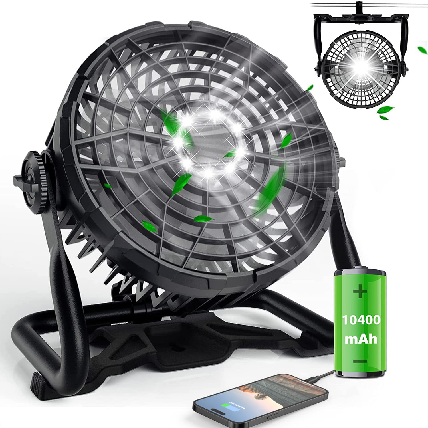 Wholesale Rechargeable Fan Camping Fan for Tents, 8 Inches 10400mAh Portable Fans