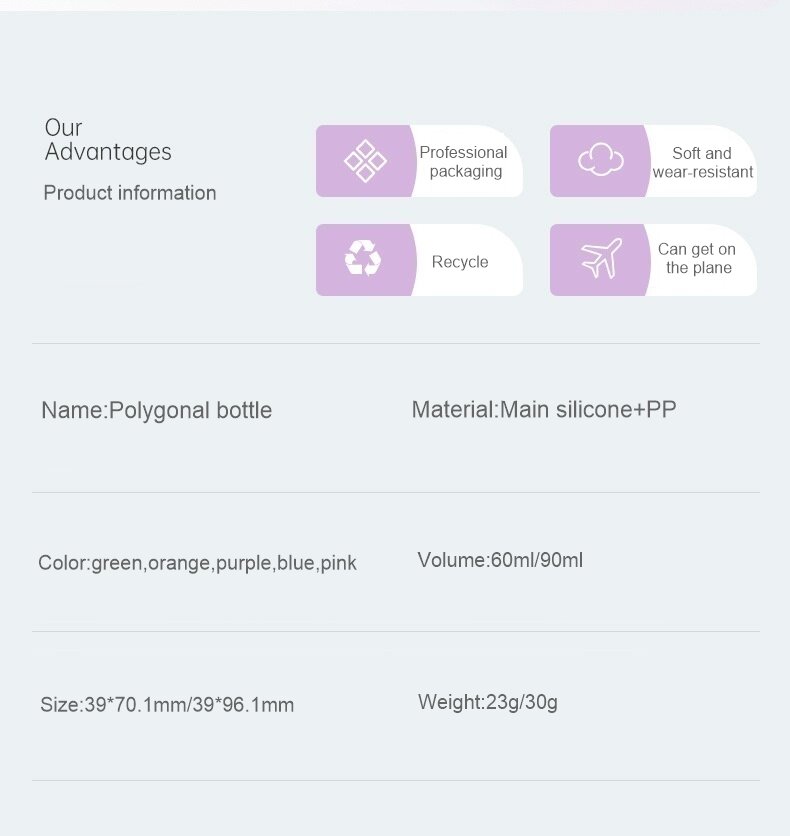 Silicone travel bottle shower gel shampoo lotion cosmetics face cream empty bottle set customization