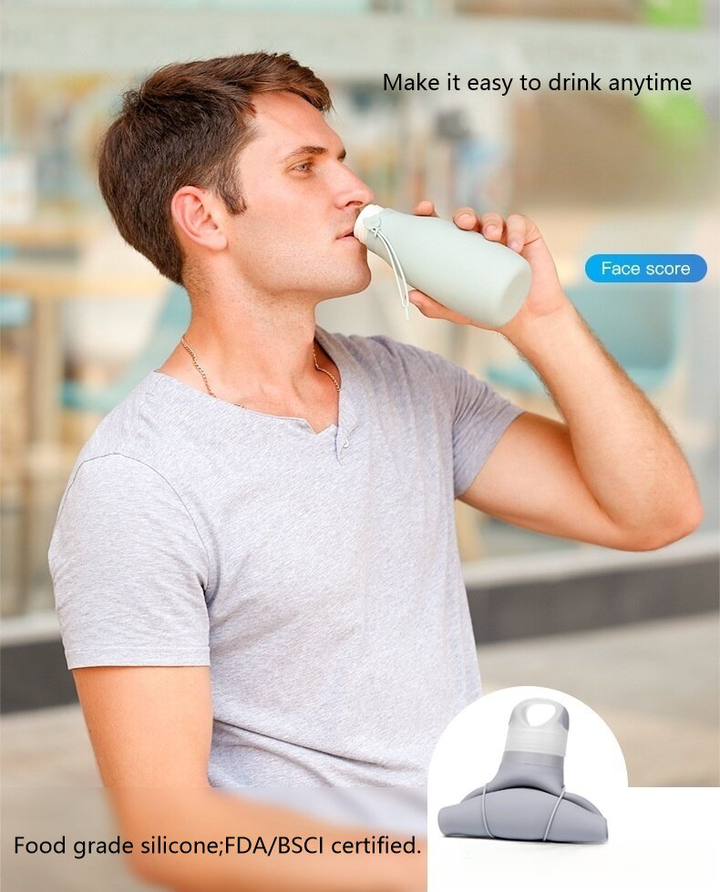 Custom large capacity collapsible water bottle, outdoor sports silicone foldable bottle