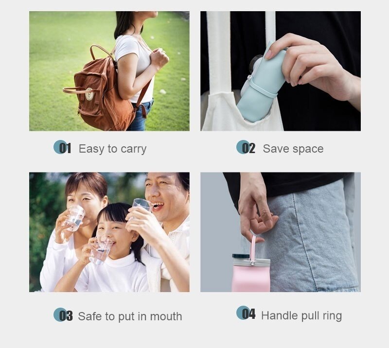 Factory wholesale sports silicone folding water bottles, outdoor sports food grade folding cups