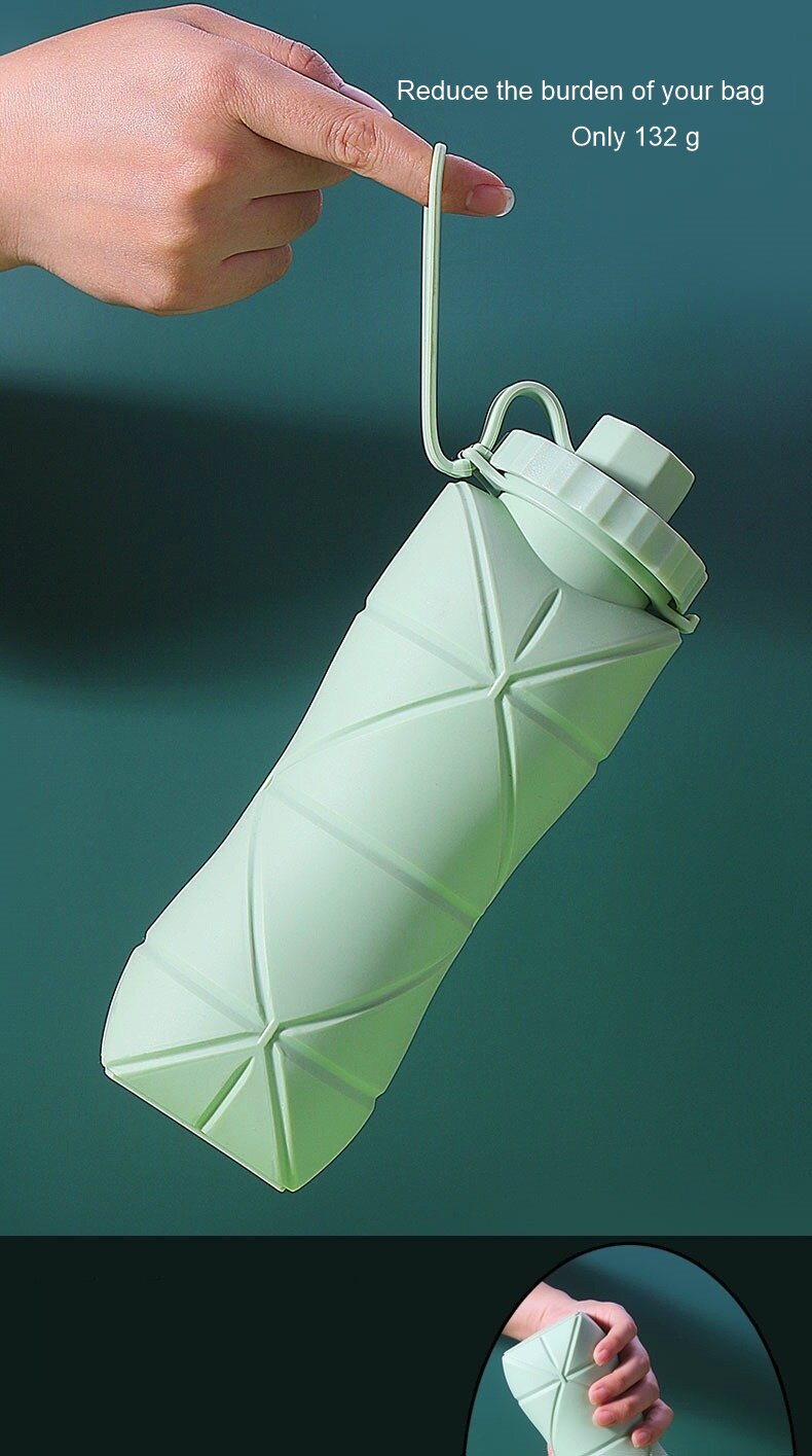 Wholesale Food-grade travel silicone collapsible water bottle 600ml