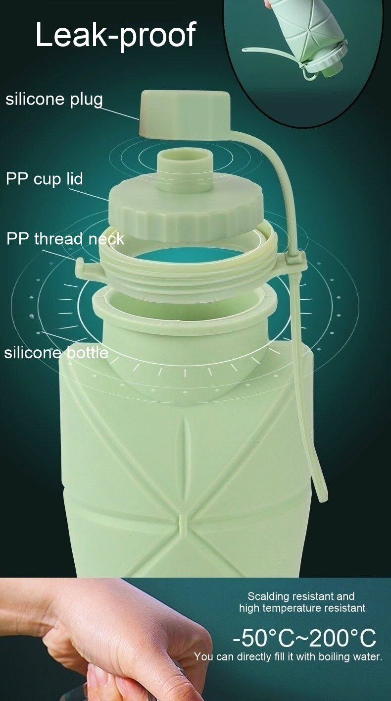 Wholesale Food-grade travel silicone collapsible water bottle 600ml