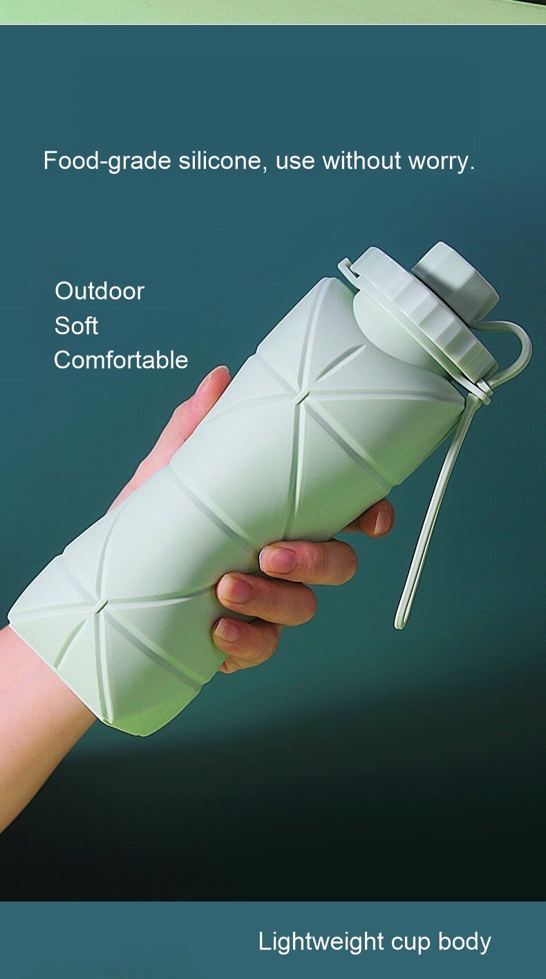 Wholesale Food-grade travel silicone collapsible water bottle 600ml