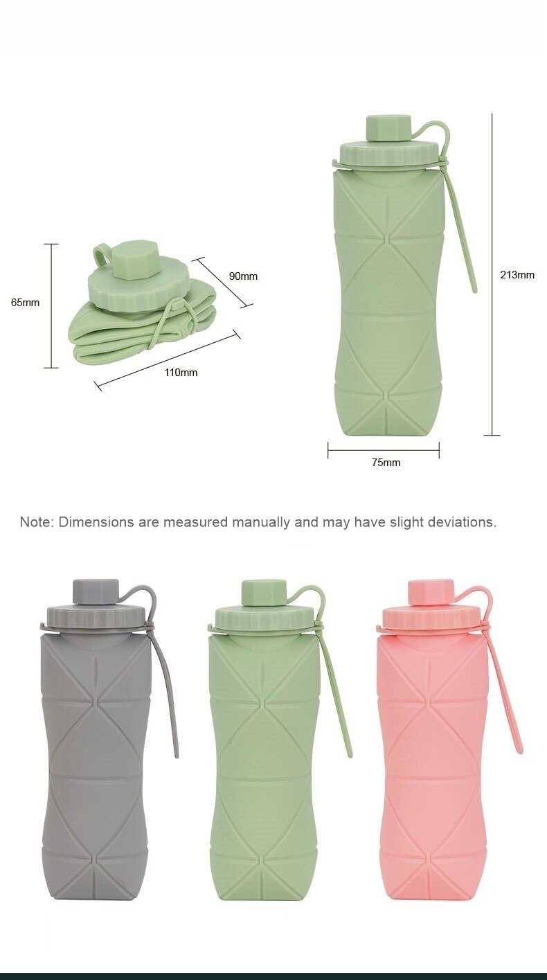 Wholesale Food-grade travel silicone collapsible water bottle 600ml