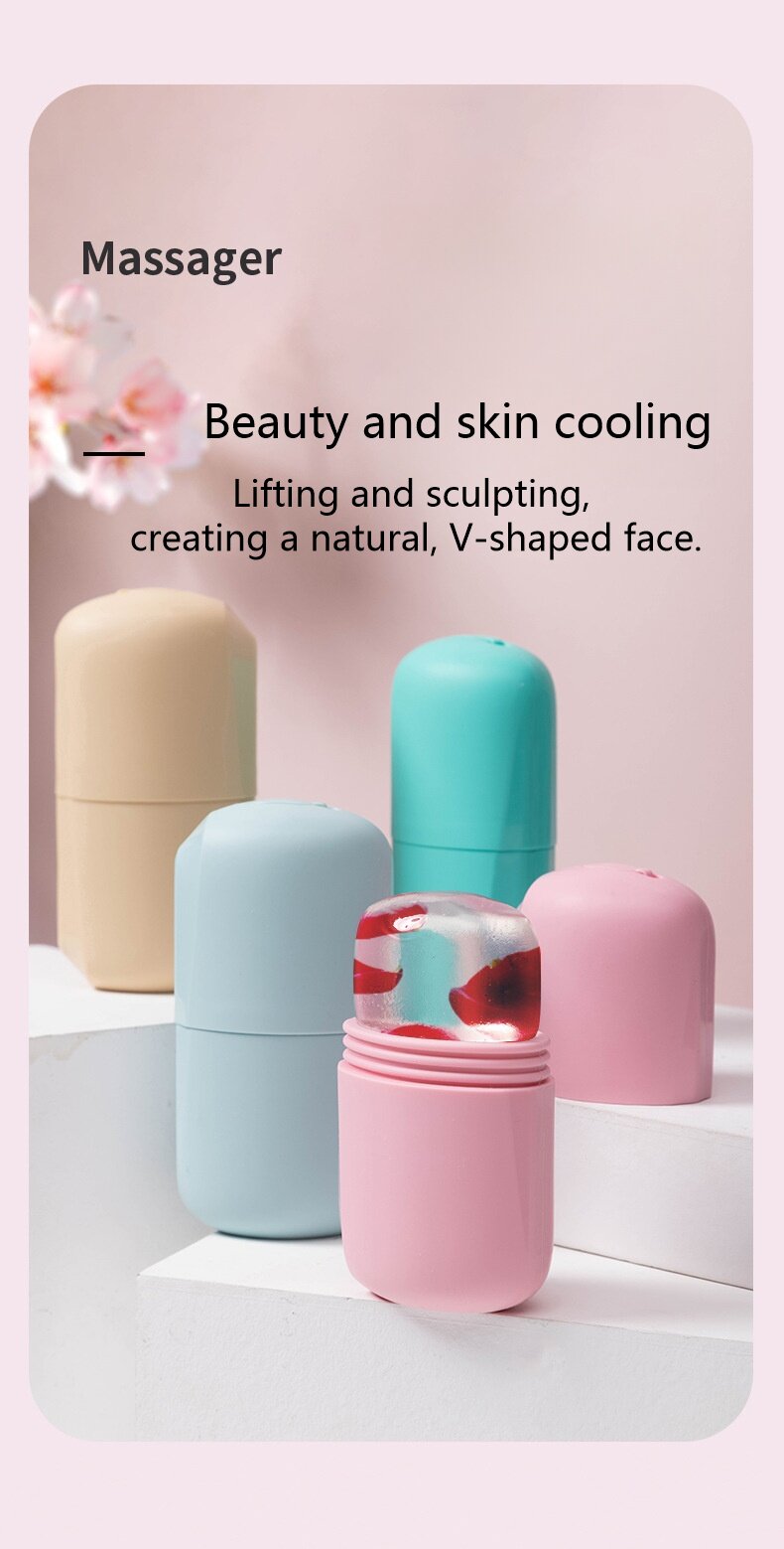 Factory For Pink cute silicone Ice Face facial beauty device with ice compress massage rollers