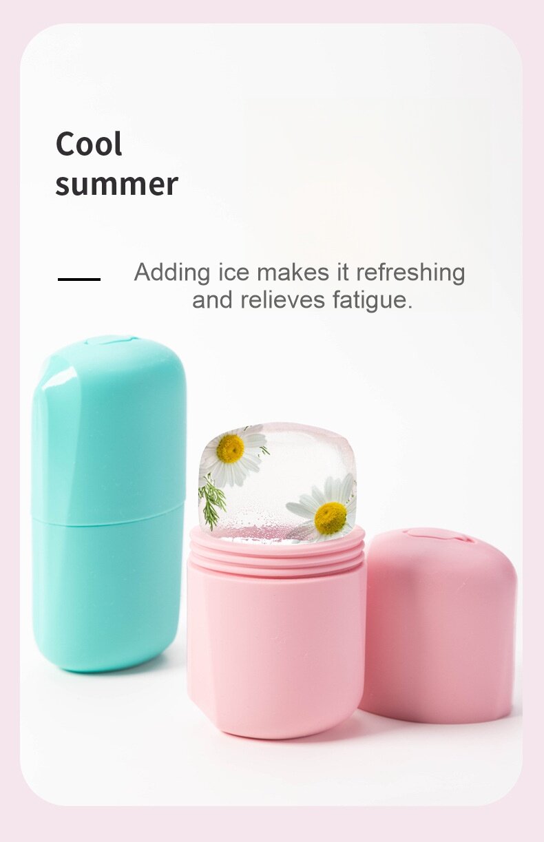 Factory For Pink cute silicone Ice Face facial beauty device with ice compress massage rollers