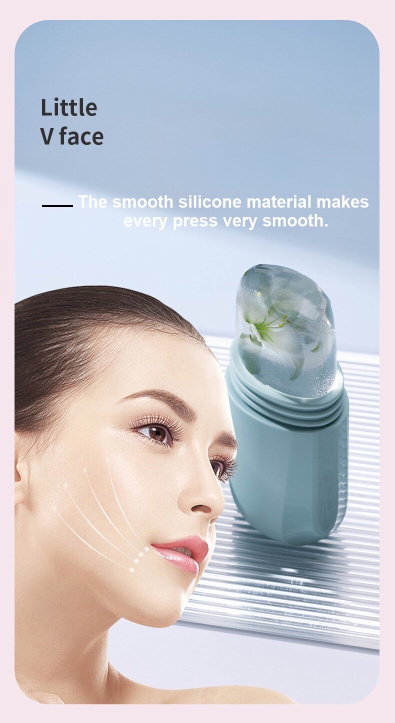 Factory For Pink cute silicone Ice Face facial beauty device with ice compress massage rollers