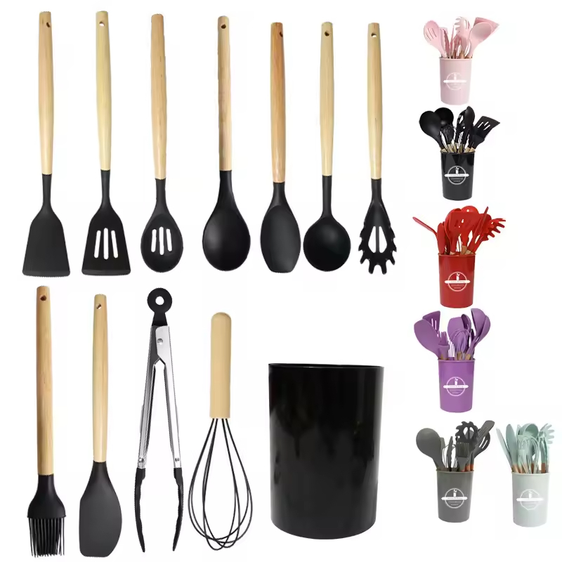 Wholesale 12-piece silicone non-stick kitchen utensil set with wooden handle Wholesale 12-piece silicone non-stick kitchen utensil set with wooden handle
