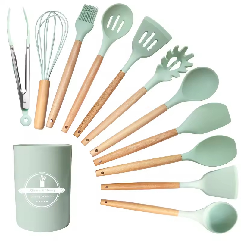 Wholesale 12-piece silicone non-stick kitchen utensil set with wooden handle Wholesale 12-piece silicone non-stick kitchen utensil set with wooden handle