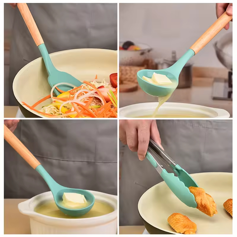 Wholesale 12-piece silicone non-stick kitchen utensil set with wooden handle Wholesale 12-piece silicone non-stick kitchen utensil set with wooden handle