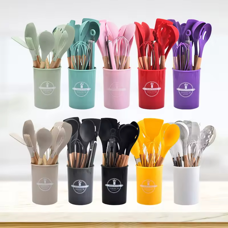 Wholesale 12-piece silicone non-stick kitchen utensil set with wooden handle Wholesale 12-piece silicone non-stick kitchen utensil set with wooden handle