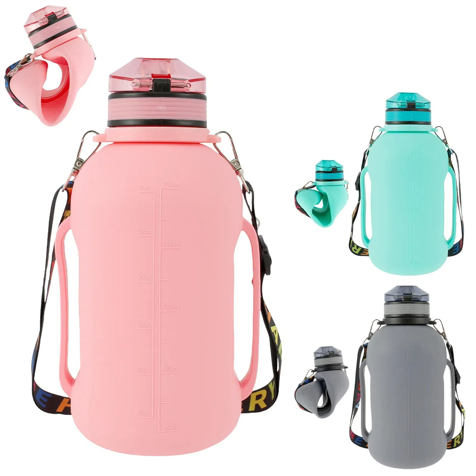 2L Collapsible Sport Water Bottle BPA-Free Silicone with Strap Handle and Foldable Design Custom