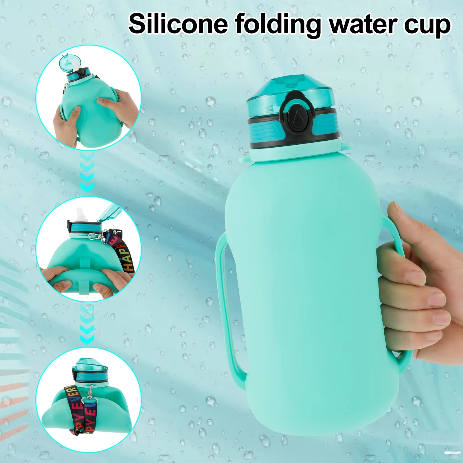 2L Collapsible Sport Water Bottle BPA-Free Silicone with Strap Handle and Foldable Design Custom