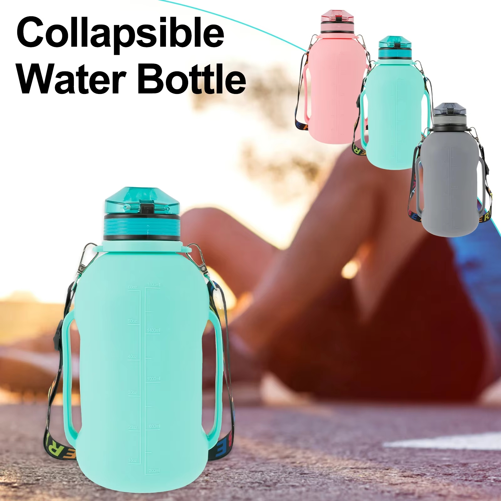 2L Collapsible Sport Water Bottle BPA-Free Silicone with Strap Handle and Foldable Design Custom