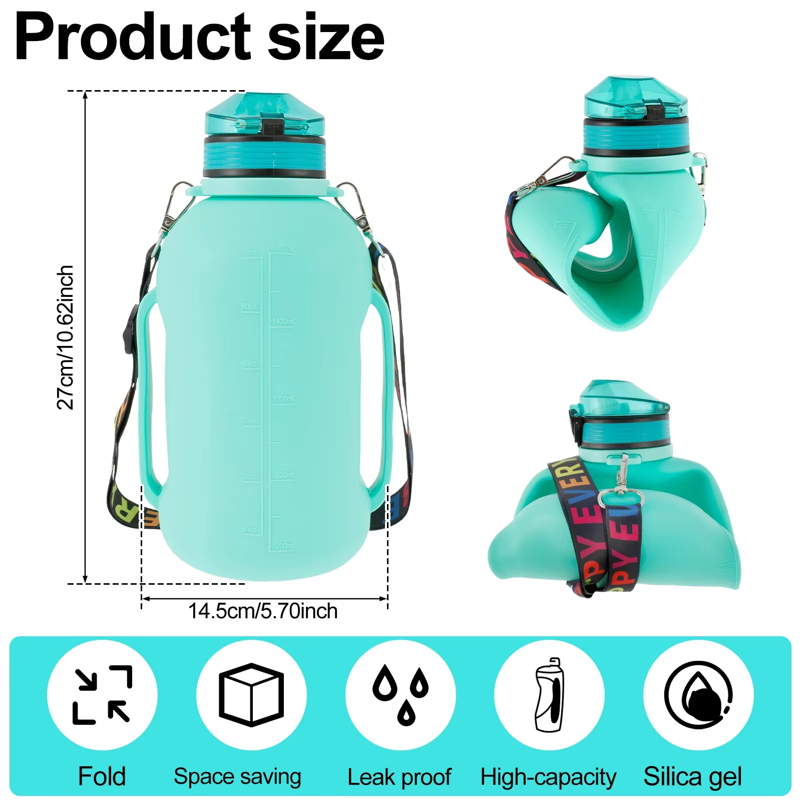 2L Collapsible Sport Water Bottle BPA-Free Silicone with Strap Handle and Foldable Design Custom
