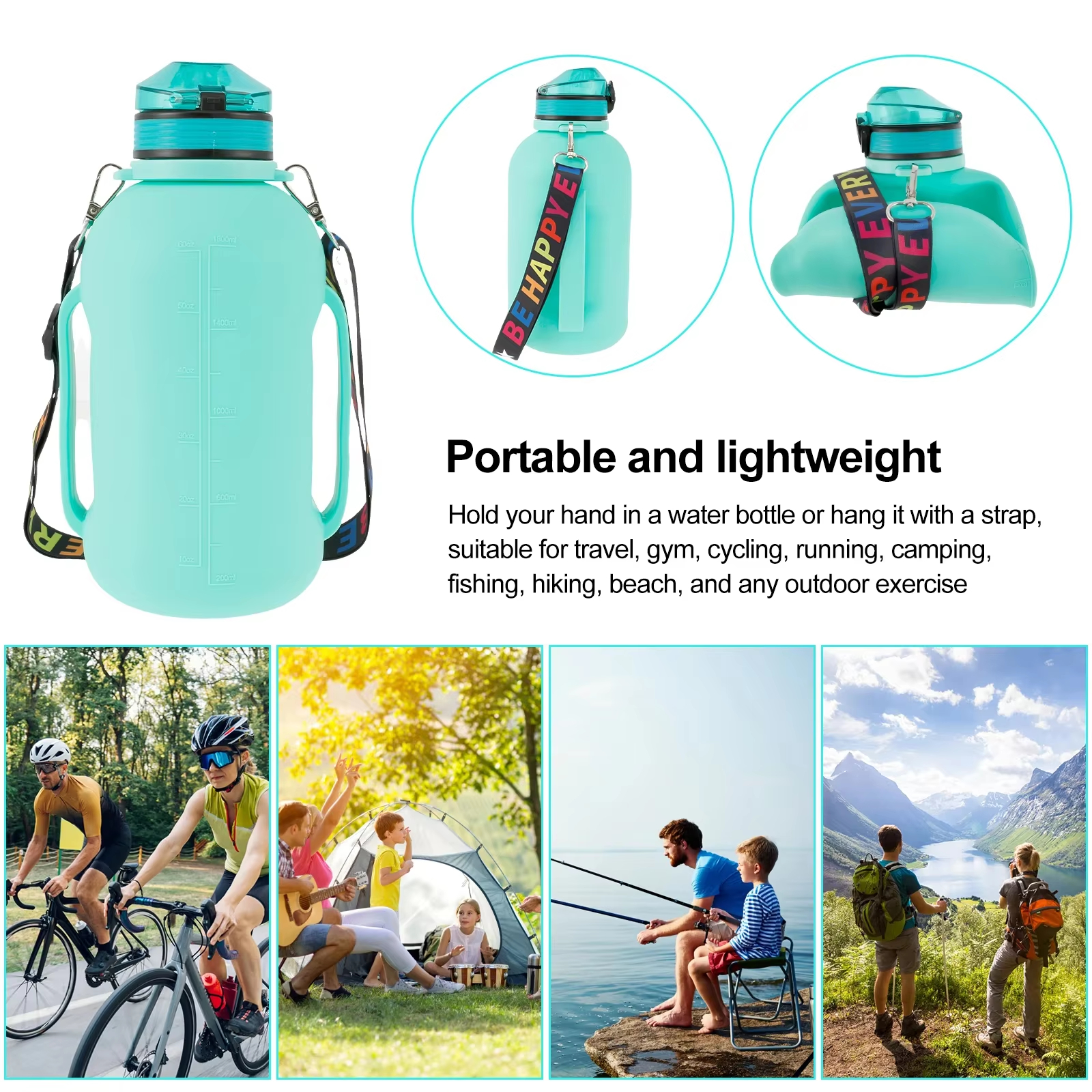 2L Collapsible Sport Water Bottle BPA-Free Silicone with Strap Handle and Foldable Design Custom