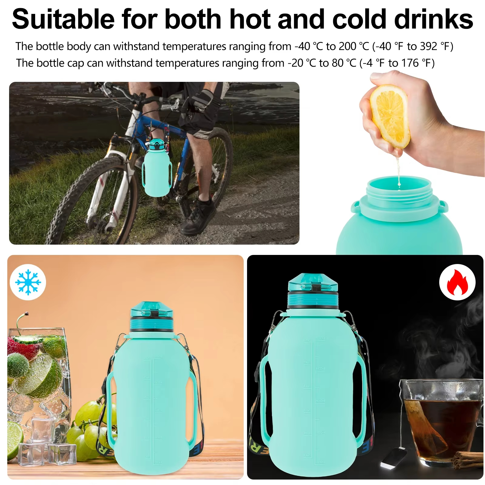 2L Collapsible Sport Water Bottle BPA-Free Silicone with Strap Handle and Foldable Design Custom