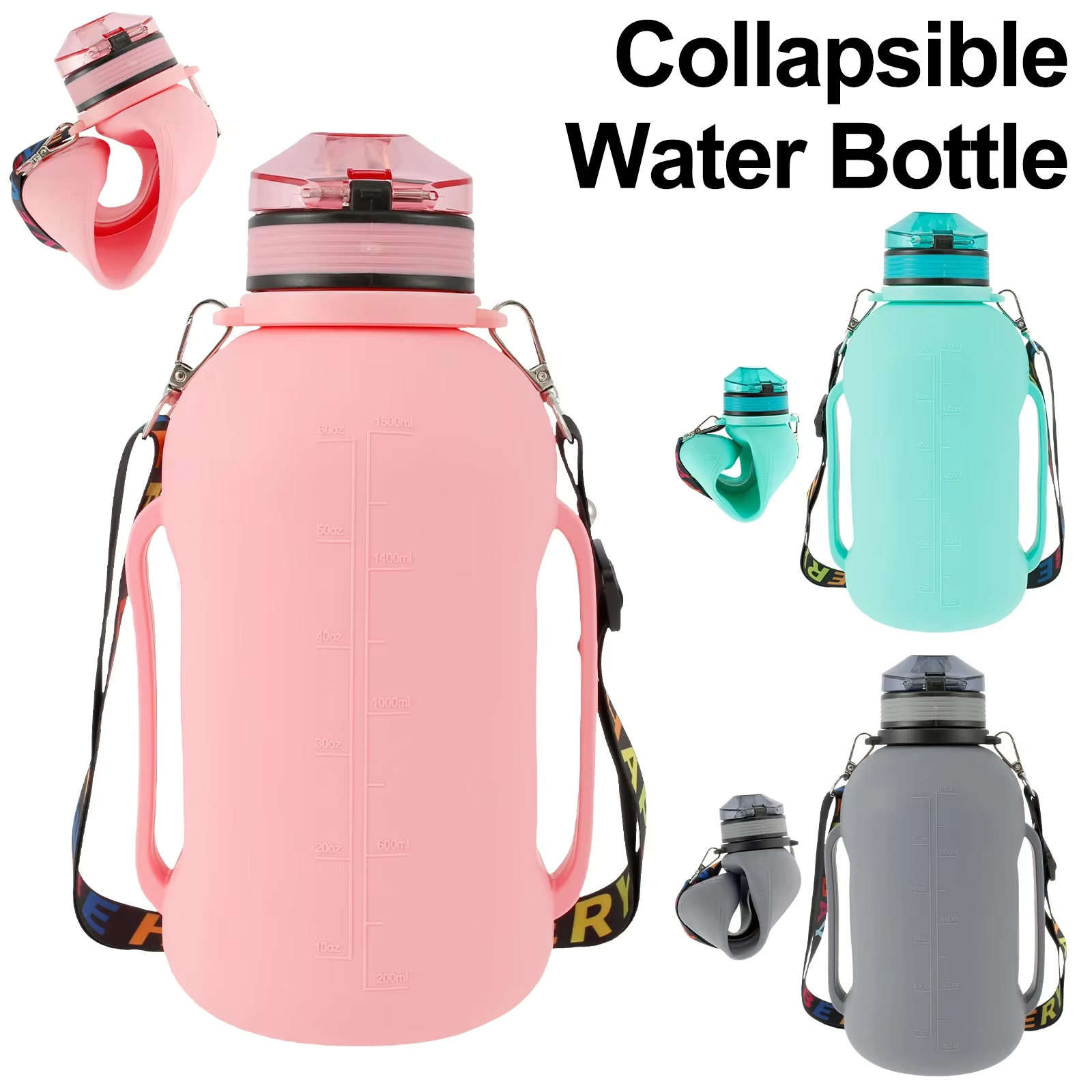 2L Collapsible Sport Water Bottle BPA-Free Silicone with Strap Handle and Foldable Design Custom