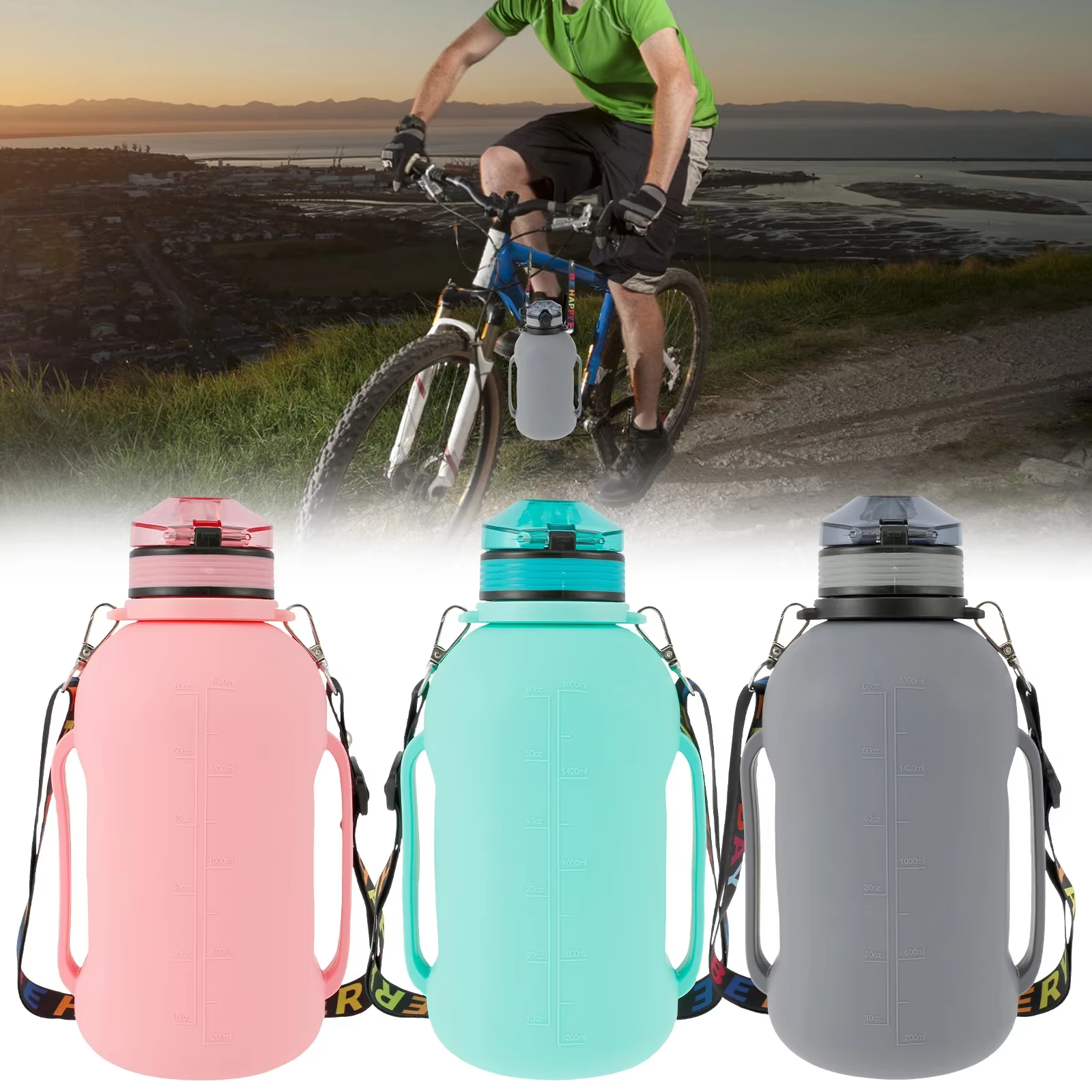 2L Collapsible Sport Water Bottle BPA-Free Silicone with Strap Handle and Foldable Design Custom