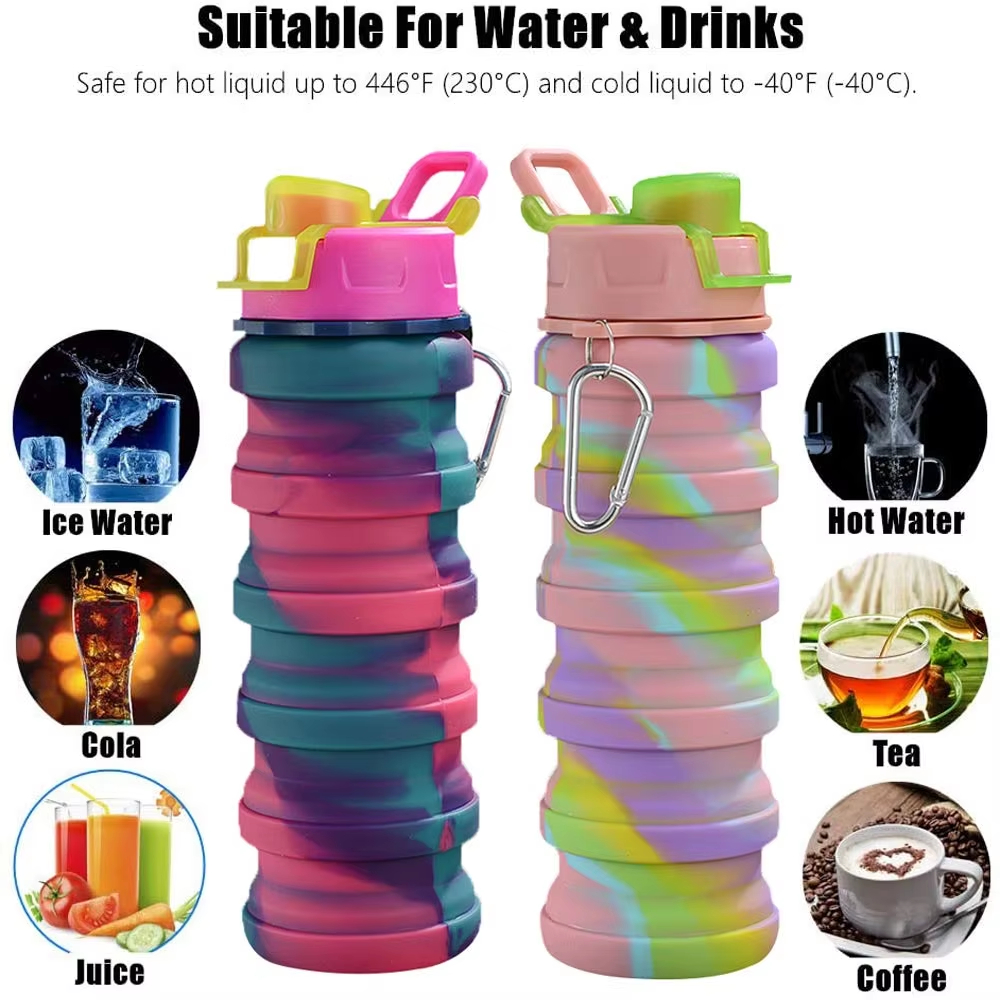 Collapsible Travel Portable Hiking Water Bottle with Leak Proof Twist Lid 500ML Custom