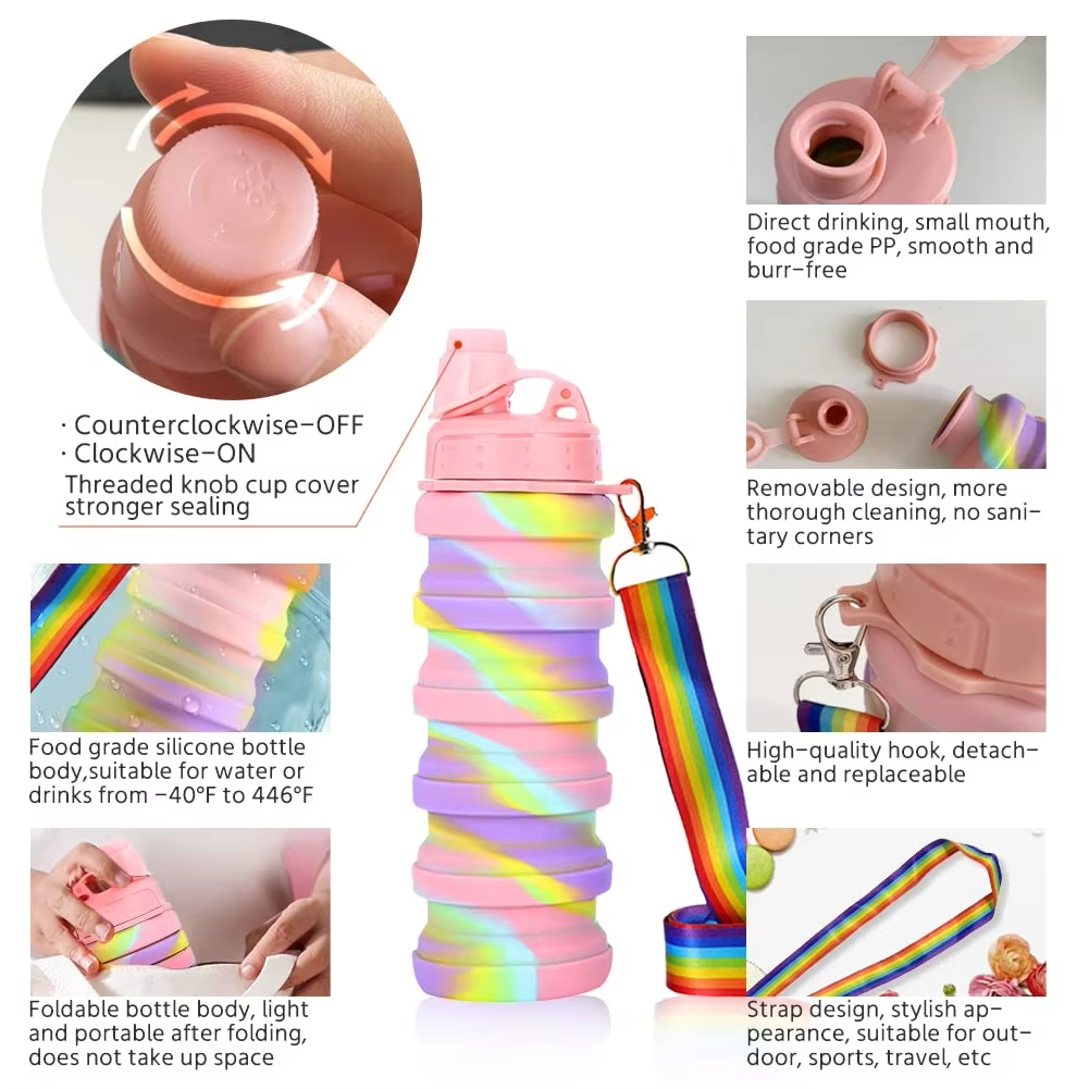 Collapsible Travel Portable Hiking Water Bottle with Leak Proof Twist Lid 500ML Custom