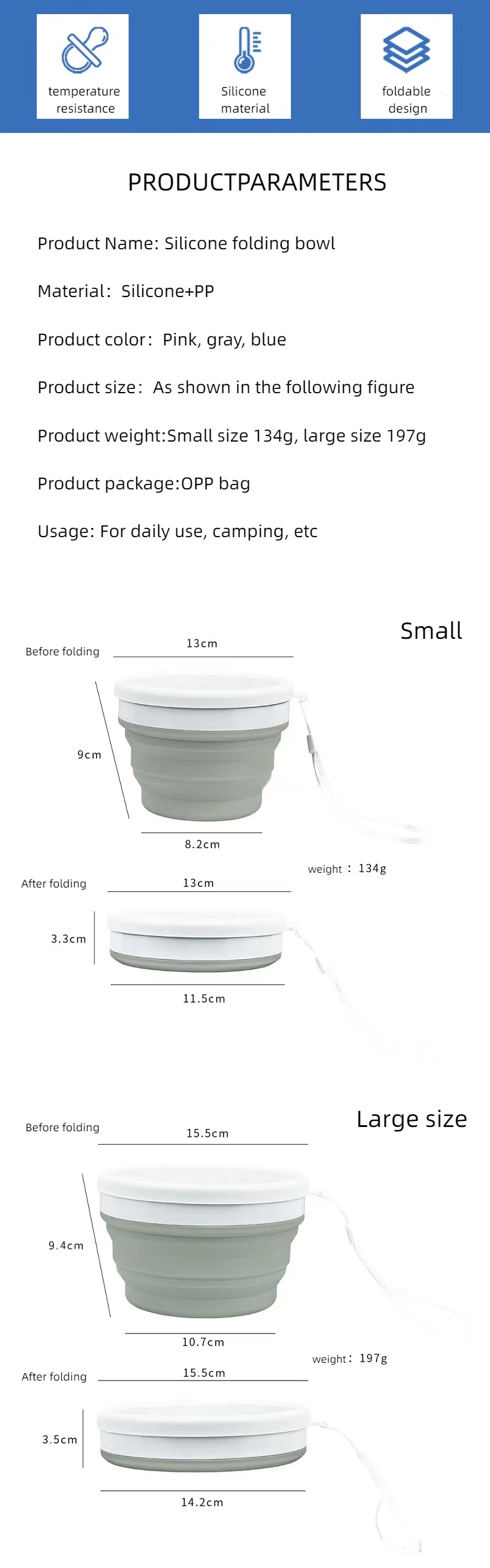 Silicone Material Reusable Folding Camping Food Containers Manufacturer
