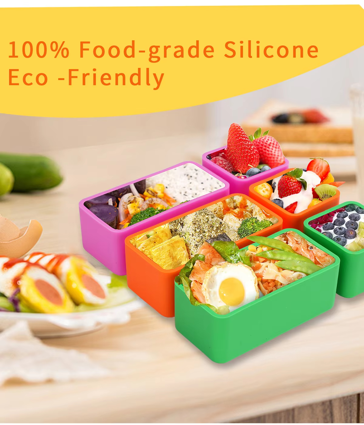 Kitchen Utensils Wholesale Square Silicone Box Bento Box Divider Picnic Box Divider Food Container Kitchen Utensils Wholesale Square Silicone Box Bento Box Divider Picnic Box Divider Food Container
