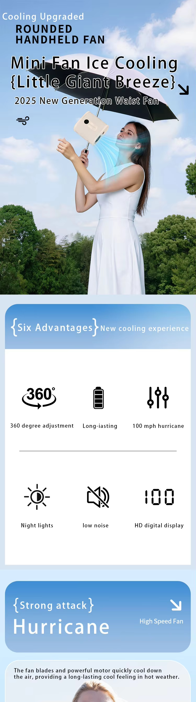 JC Mini Fans- Portable Waist Fan Rechargeable Cooling Umbrella MIni Clip Fan Supplier