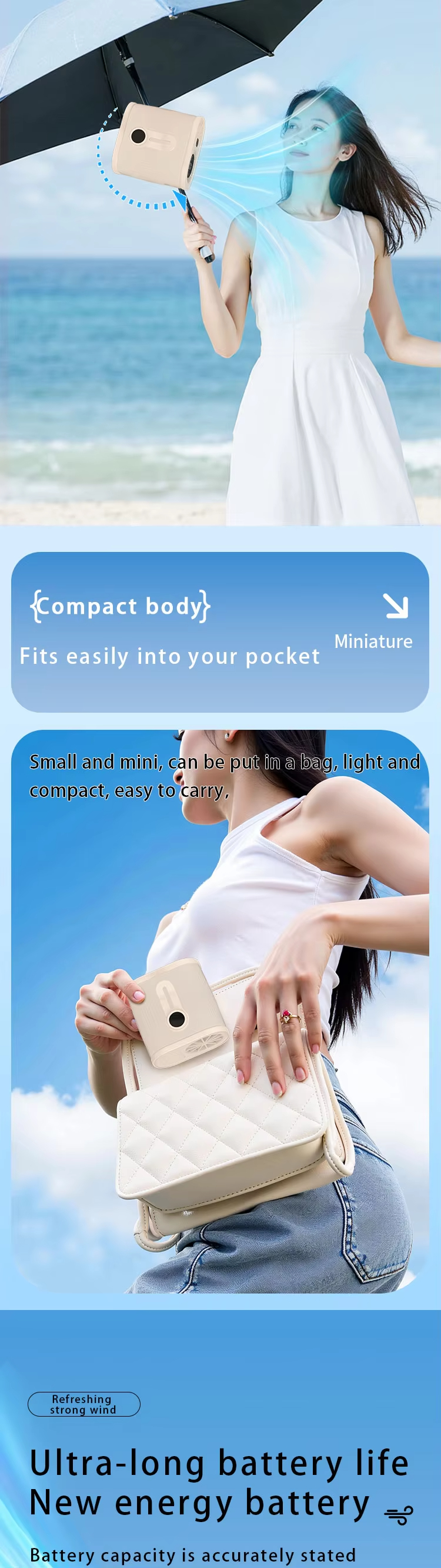 JC Mini Fans- Portable Waist Fan Rechargeable Cooling Umbrella MIni Clip Fan Supplier