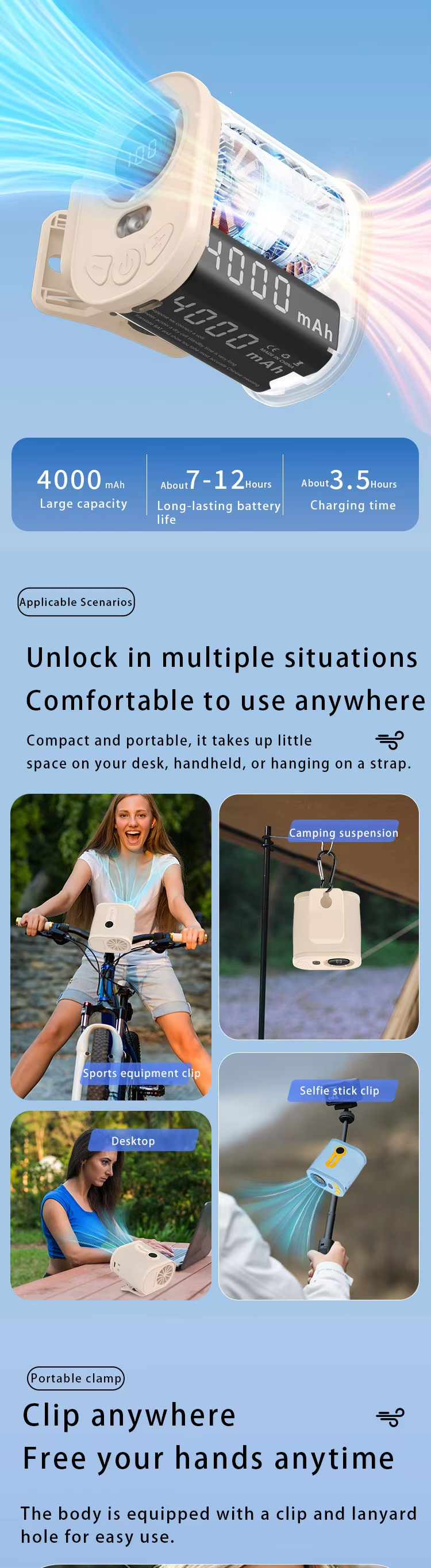 JC Mini Fans- Portable Waist Fan Rechargeable Cooling Umbrella MIni Clip Fan Supplier