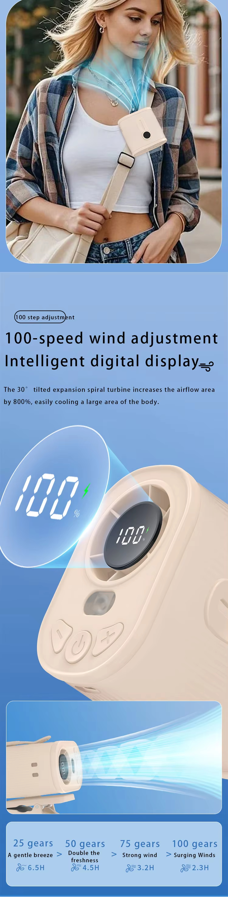 JC Mini Fans- Portable Waist Fan Rechargeable Cooling Umbrella MIni Clip Fan Supplier