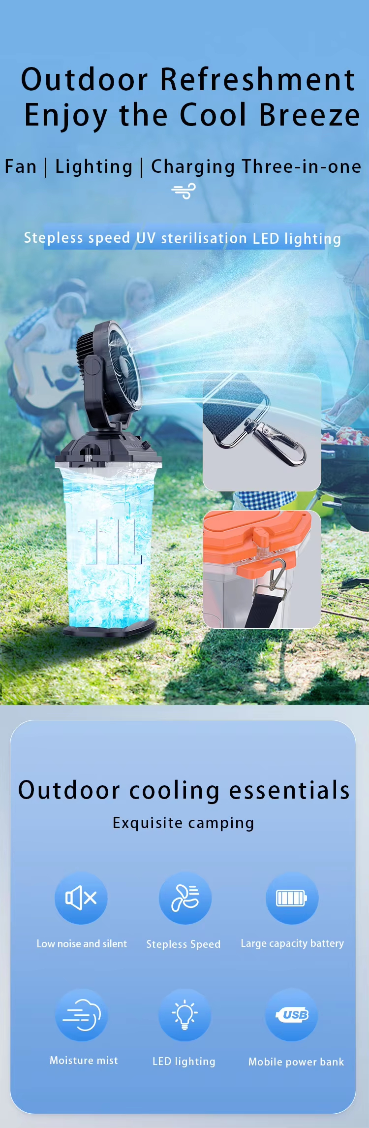 JC Mini Fans|Misting Bucket Outdoor Camping Fan |Rechargeable Cooling Fan Wholesale|11L Water Tank