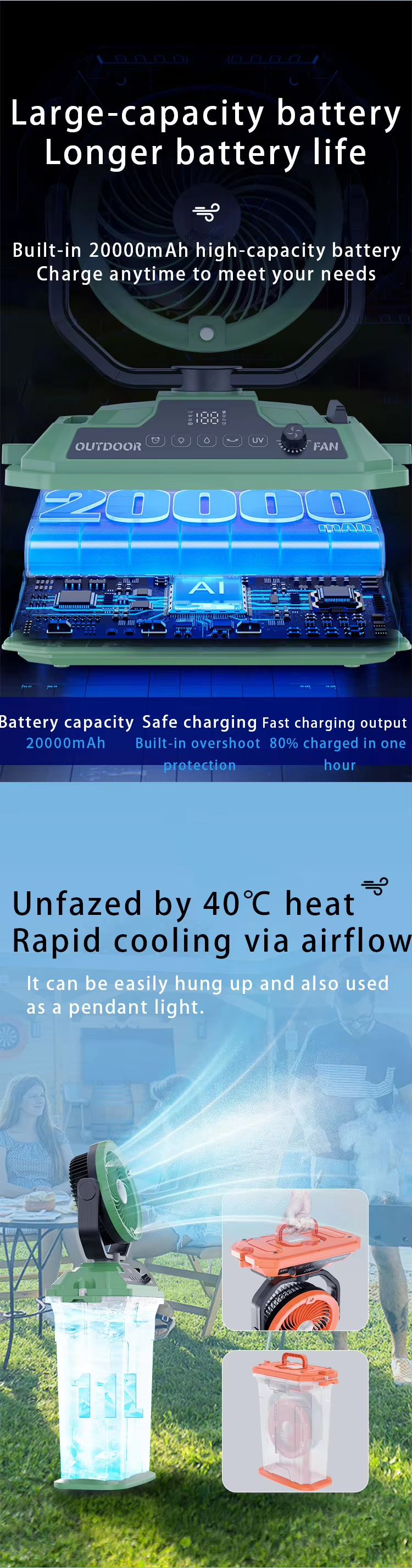 JC Mini Fans|Misting Bucket Outdoor Camping Fan |Rechargeable Cooling Fan Wholesale|11L Water Tank