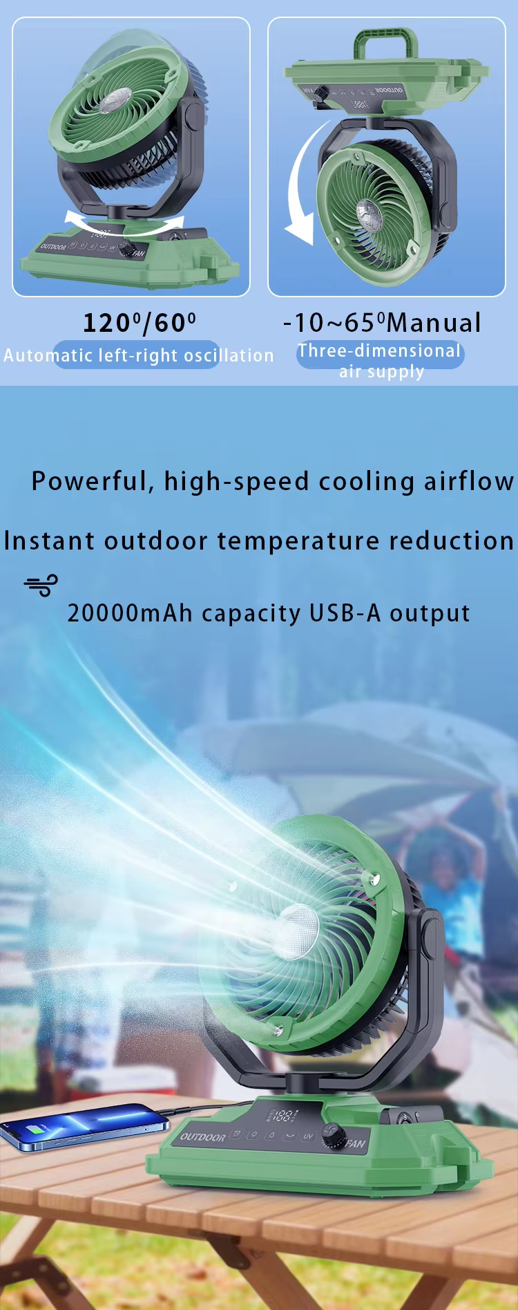 JC Mini Fans|Misting Bucket Outdoor Camping Fan |Rechargeable Cooling Fan Wholesale|11L Water Tank