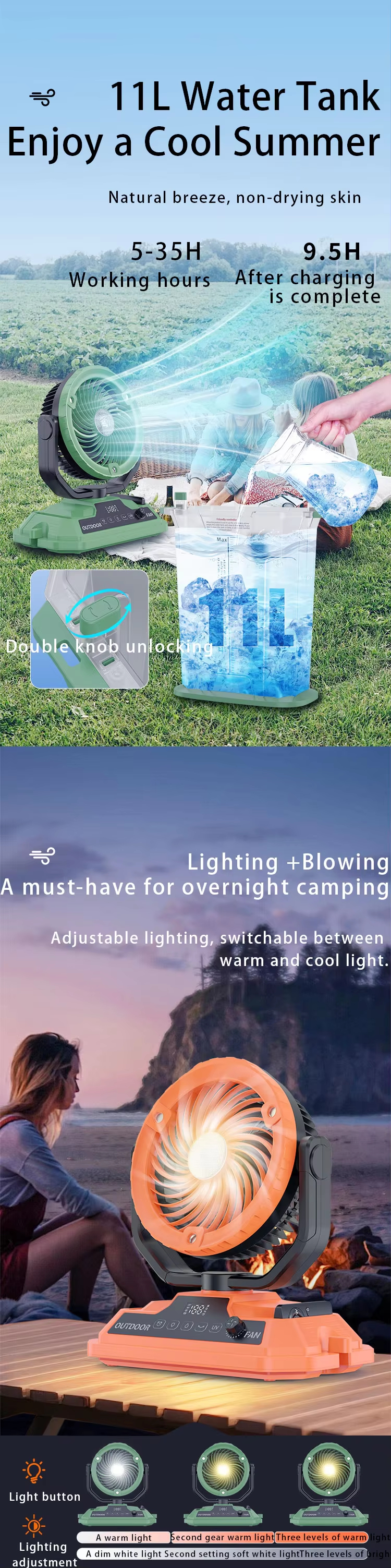 JC Mini Fans|Misting Bucket Outdoor Camping Fan |Rechargeable Cooling Fan Wholesale|11L Water Tank