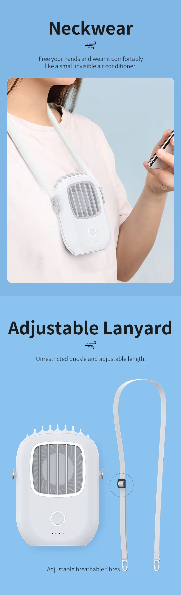 Custom Logo Outdoor 2000mah Battery Operated Air Conditioner Electric Rechargeable Hanging Mini Fan