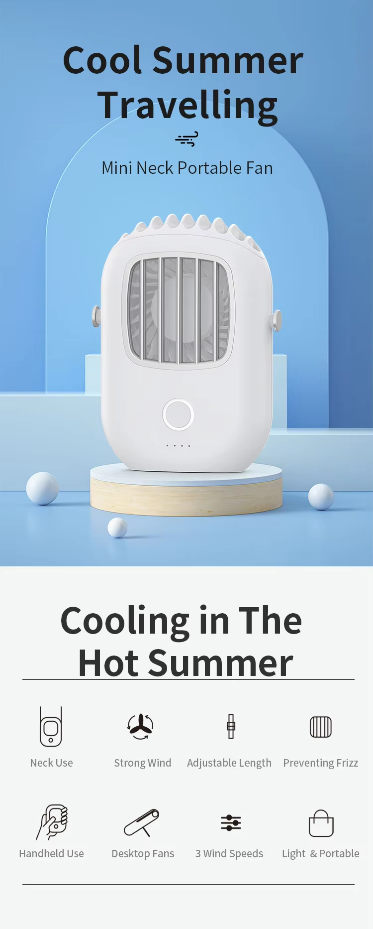 Custom Logo Outdoor 2000mah Battery Operated Air Conditioner Electric Rechargeable Hanging Mini Fan
